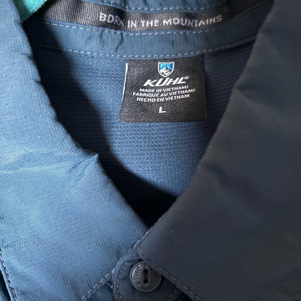 KÜHL Women’s L “Born in the Mountains” Outdoor Shirt Roll Tab Sleeve Vented blue - Picture 7 of 9